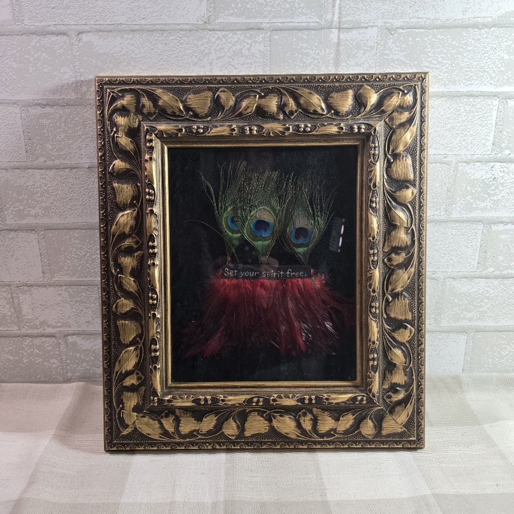 Unique Framed Feather Art ~ Set Your Spirit Free ~ Ornate Peacock Bohemian